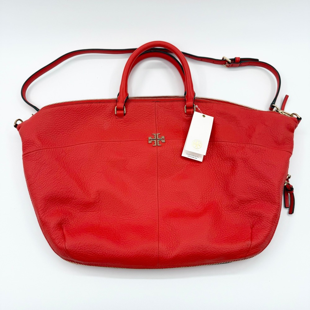 Tory‎ Burch Ivy Slouchy Satchel Samba Red Pebbled Leather Handbag 32163 NEW